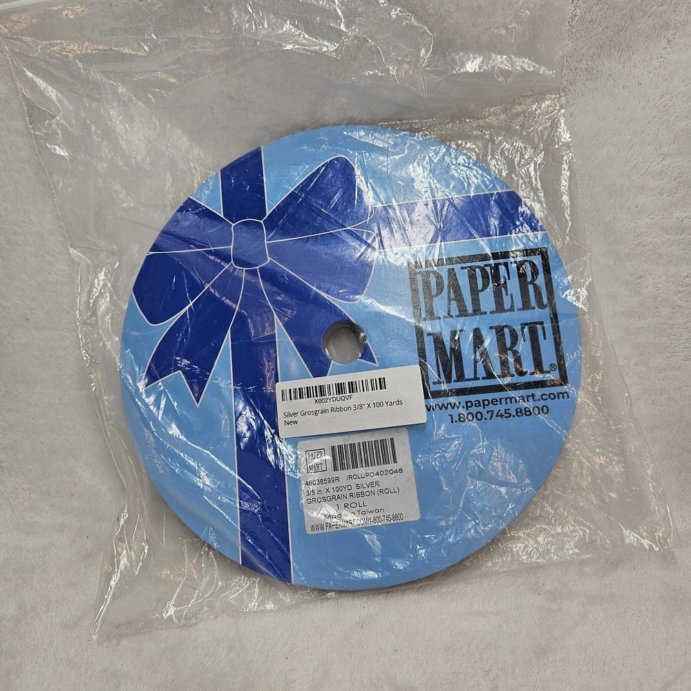 Silver Grosgrain Ribbon 3/8" x 100 Yards Paper Mart Craft Gift Wrap NEW